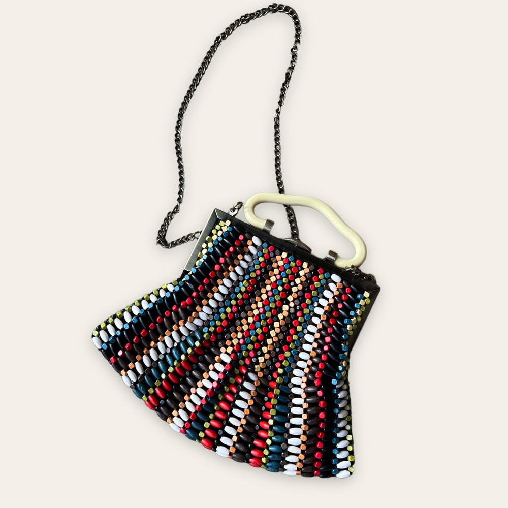Patricia Nash Almarza beaded handbag multicolor wood bead purse designer